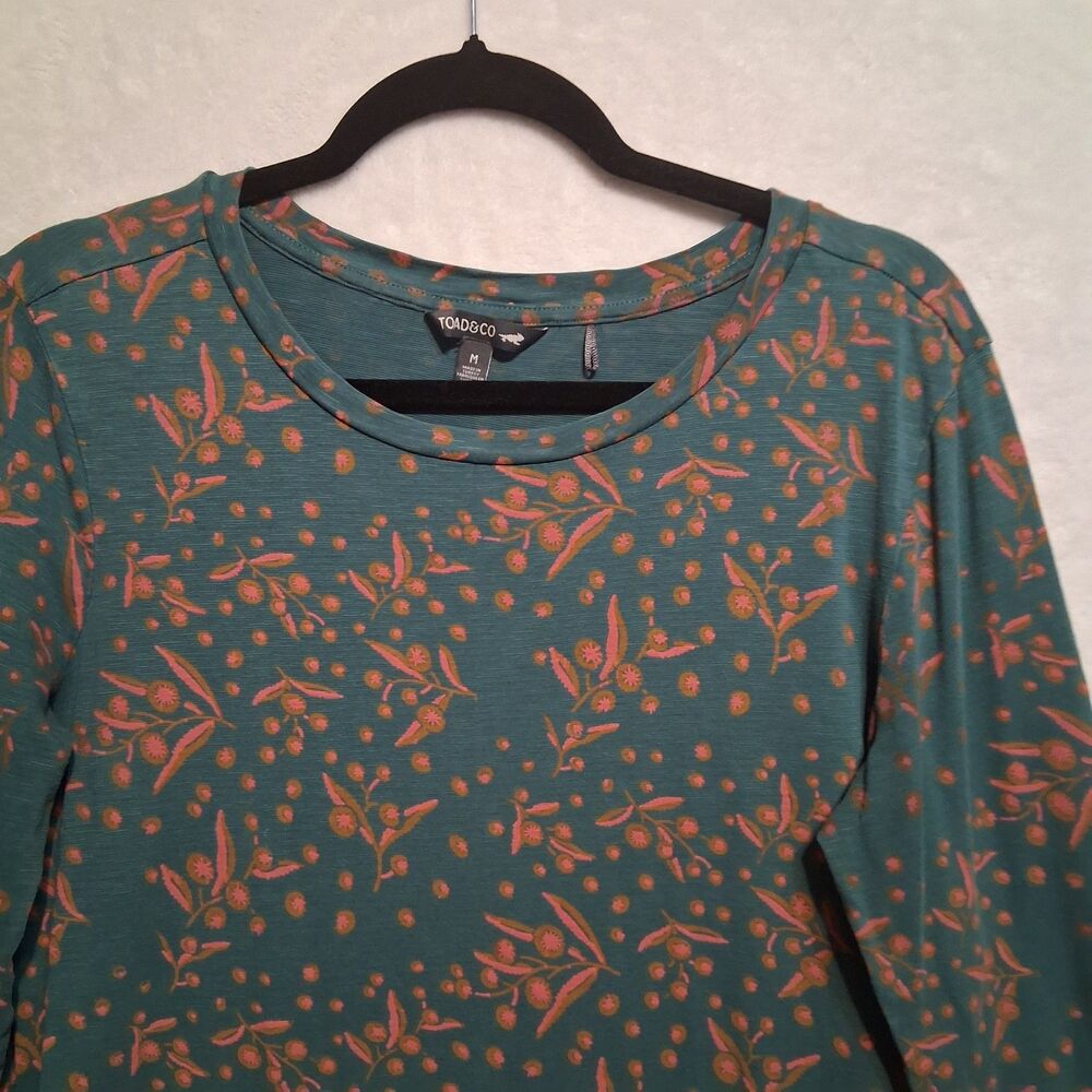 Toad&Co M Dress Windmere II Long Sleeve Green Floral Tencel Organic Cotton Shift - Picture 4 of 9
